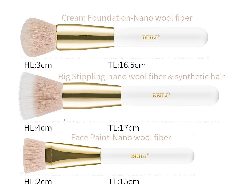 BEILI Professional Makeup Brushes Sets Synthetic Hair Foundation Eyeshadow Powder Premium Beauty White Golden brochas maquillaj