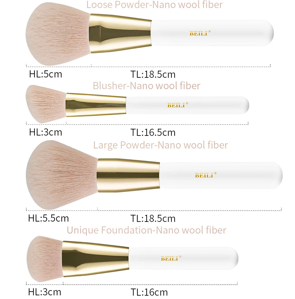 BEILI Professional Makeup Brushes Sets Synthetic Hair Foundation Eyeshadow Powder Premium Beauty White Golden brochas maquillaj