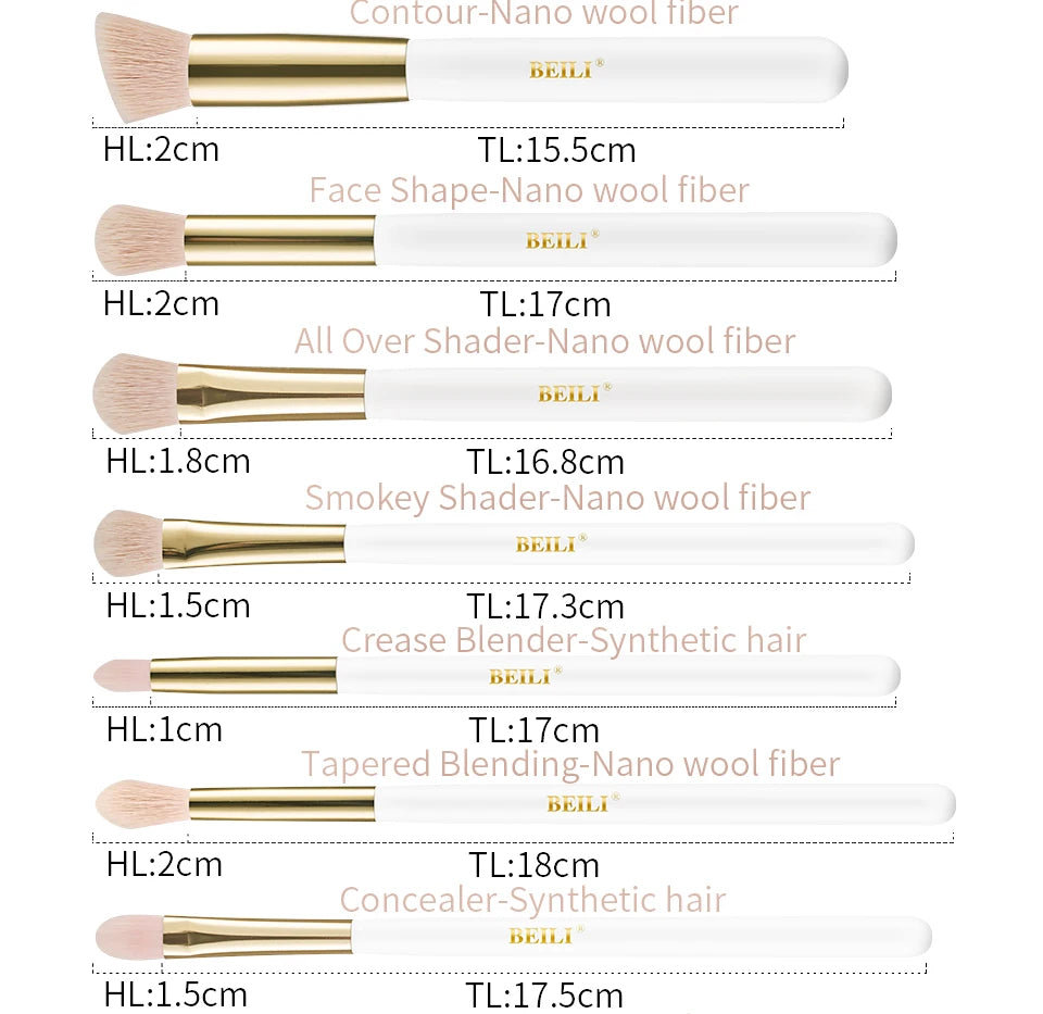 BEILI Professional Makeup Brushes Sets Synthetic Hair Foundation Eyeshadow Powder Premium Beauty White Golden brochas maquillaj