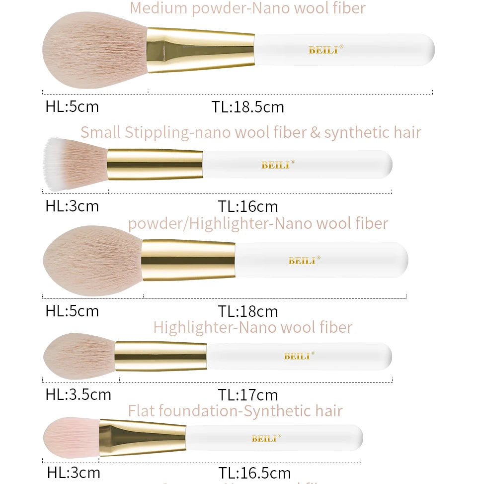 BEILI Professional Makeup Brushes Sets Synthetic Hair Foundation Eyeshadow Powder Premium Beauty White Golden brochas maquillaj