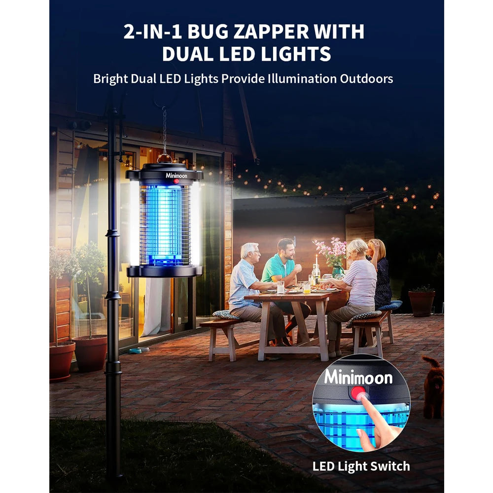 Minimoon Bug Zapper / Outdoor Mosquito Zapper with Dual LED Light 4200V Fly Zapper 15W Electric Fly Traps Outdoor IPX4 Insect Trap