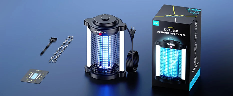 Minimoon Bug Zapper / Outdoor Mosquito Zapper with Dual LED Light 4200V Fly Zapper 15W Electric Fly Traps Outdoor IPX4 Insect Trap