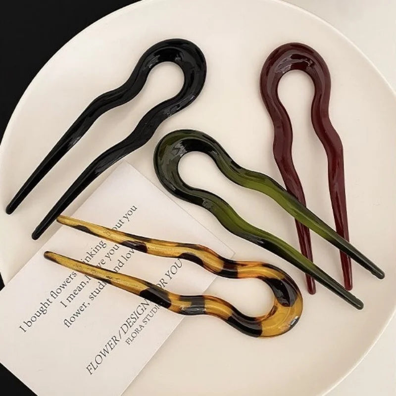 U-shaped Female Hairpin Fashionable Mineral Patterned Meatballs Hairpin Elegant Vintage Chinese Style Women's Hair Accessories