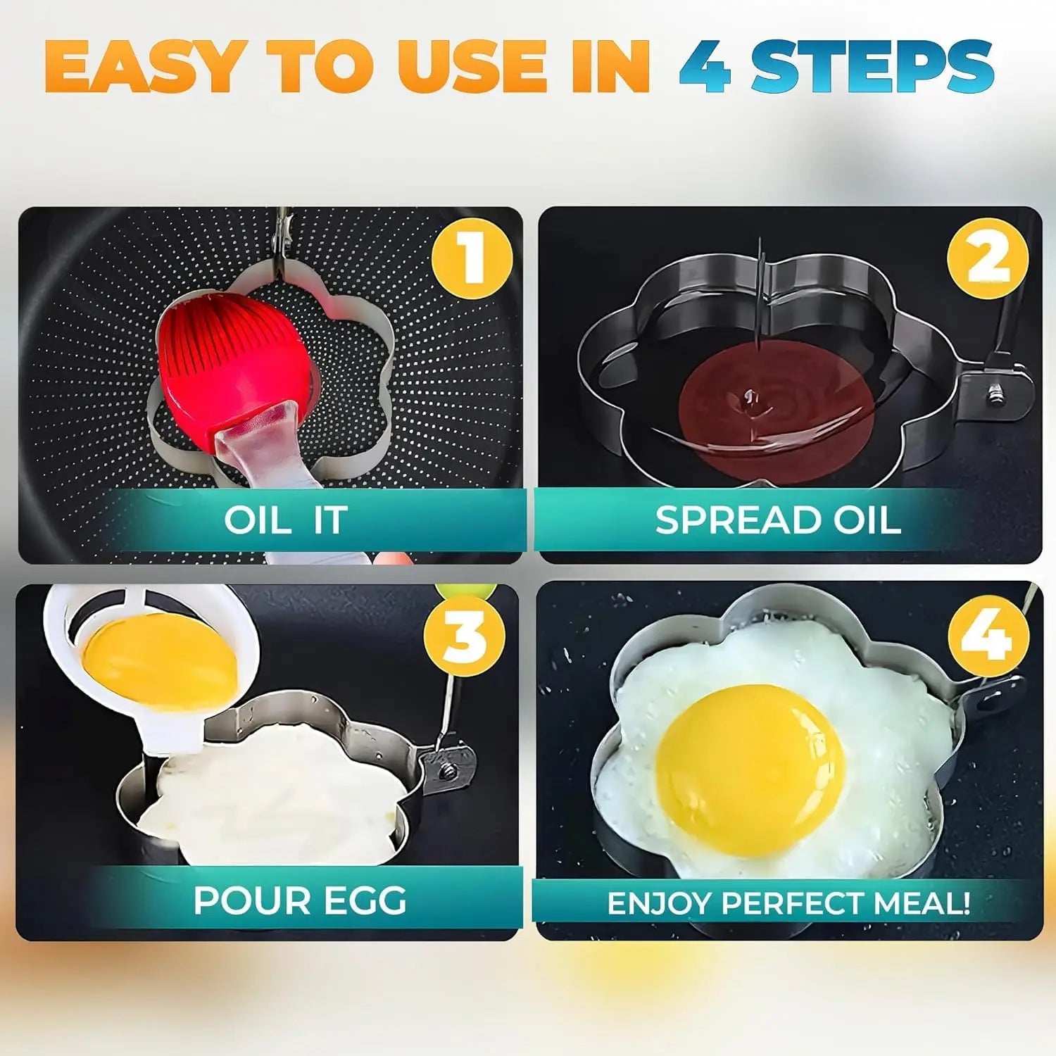 5Pcs Stainless Steel Eggs Rings Mold With Handle,Round Non-stick Pancake Omelette Mold For Griddle,Egg Shaper Home Kitchen Items