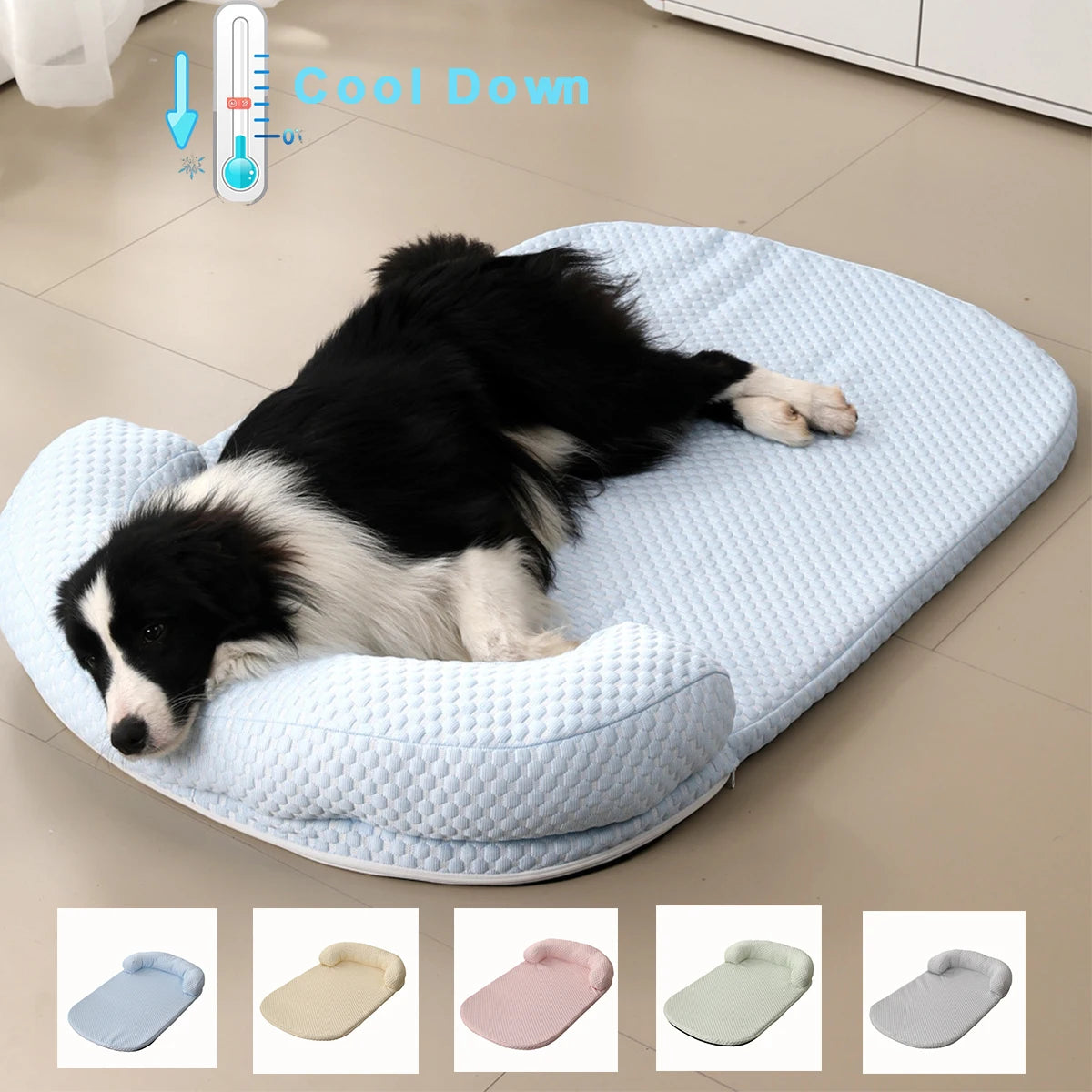 Summer Breeze Cooling Pet Bed, Breathable Ice Silk Dog Cushion with Pillow & Anti-Slip Bottom for Large/Small Dogs and Cats