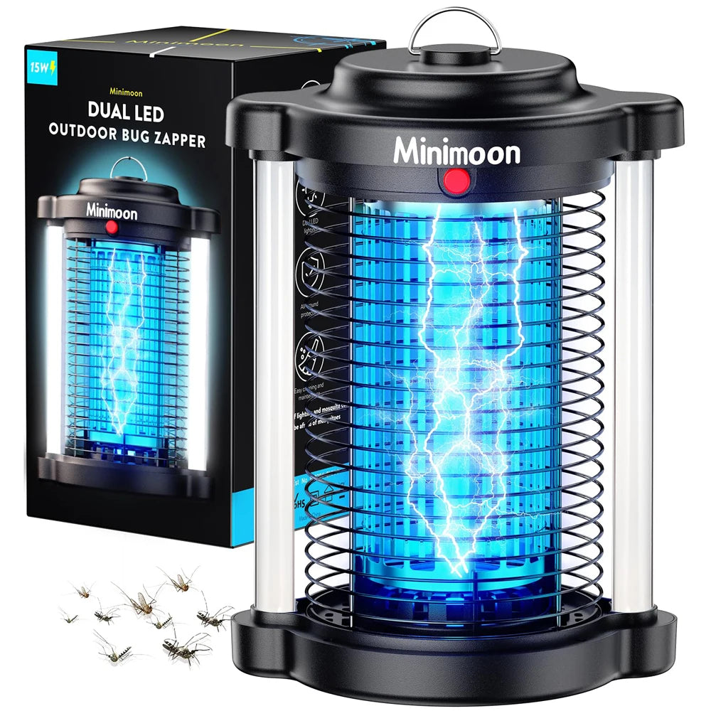 Minimoon Bug Zapper / Outdoor Mosquito Zapper with Dual LED Light 4200V Fly Zapper 15W Electric Fly Traps Outdoor IPX4 Insect Trap