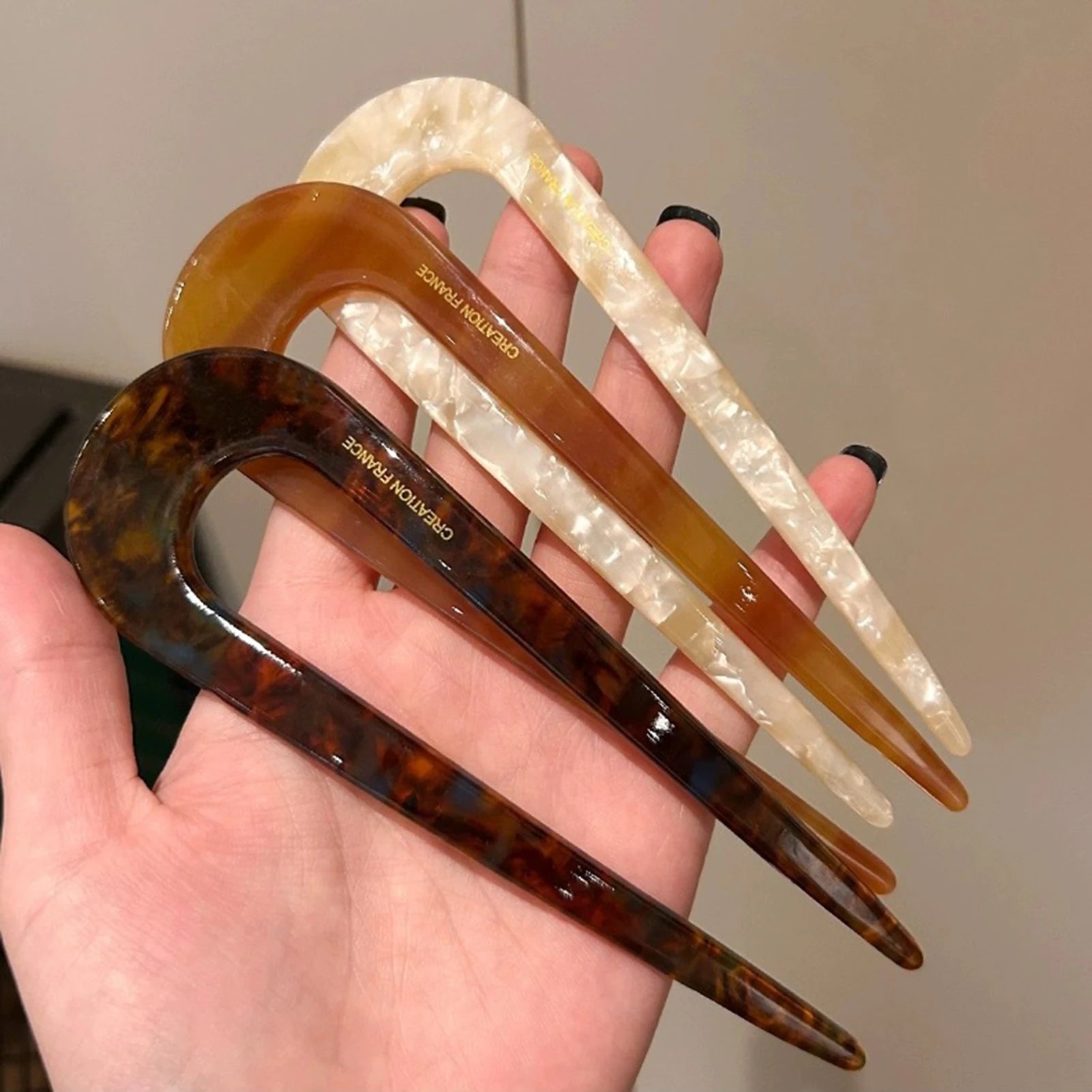 U-shaped Female Hairpin Fashionable Mineral Patterned Meatballs Hairpin Elegant Vintage Chinese Style Women's Hair Accessories