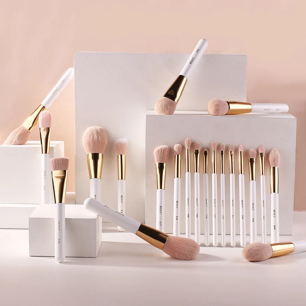 BEILI Professional Makeup Brushes Sets Synthetic Hair Foundation Eyeshadow Powder Premium Beauty White Golden brochas maquillaj