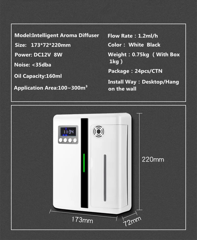 160ml Waterless Scent Diffuser Bluetooth Wall-Mounted Fragrance Machine Smart Scent Diffuser for Home