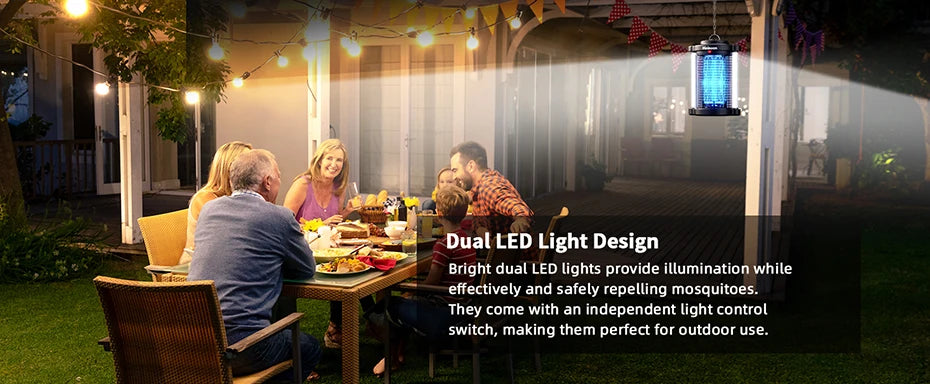 Minimoon Bug Zapper / Outdoor Mosquito Zapper with Dual LED Light 4200V Fly Zapper 15W Electric Fly Traps Outdoor IPX4 Insect Trap