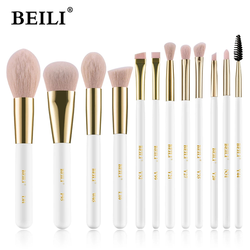 BEILI Professional Makeup Brushes Sets Synthetic Hair Foundation Eyeshadow Powder Premium Beauty White Golden brochas maquillaj
