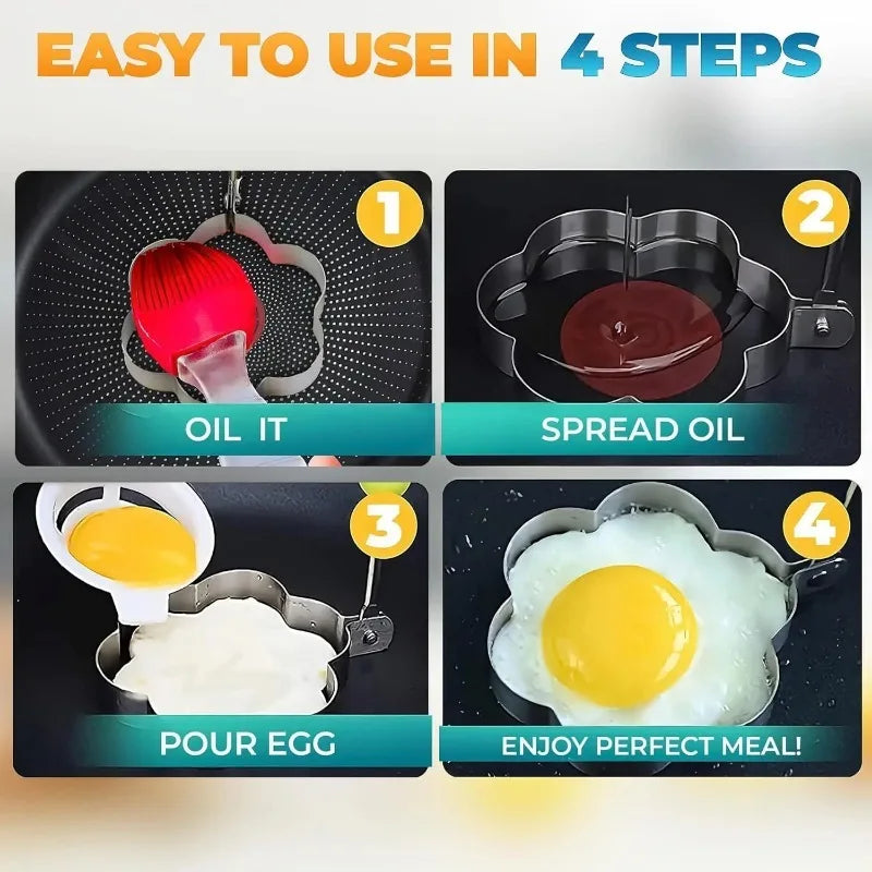 5Pcs Stainless Steel Eggs Rings Mold With Handle,Round Non-stick Pancake Omelette Mold For Griddle,Egg Shaper Home Kitchen Items