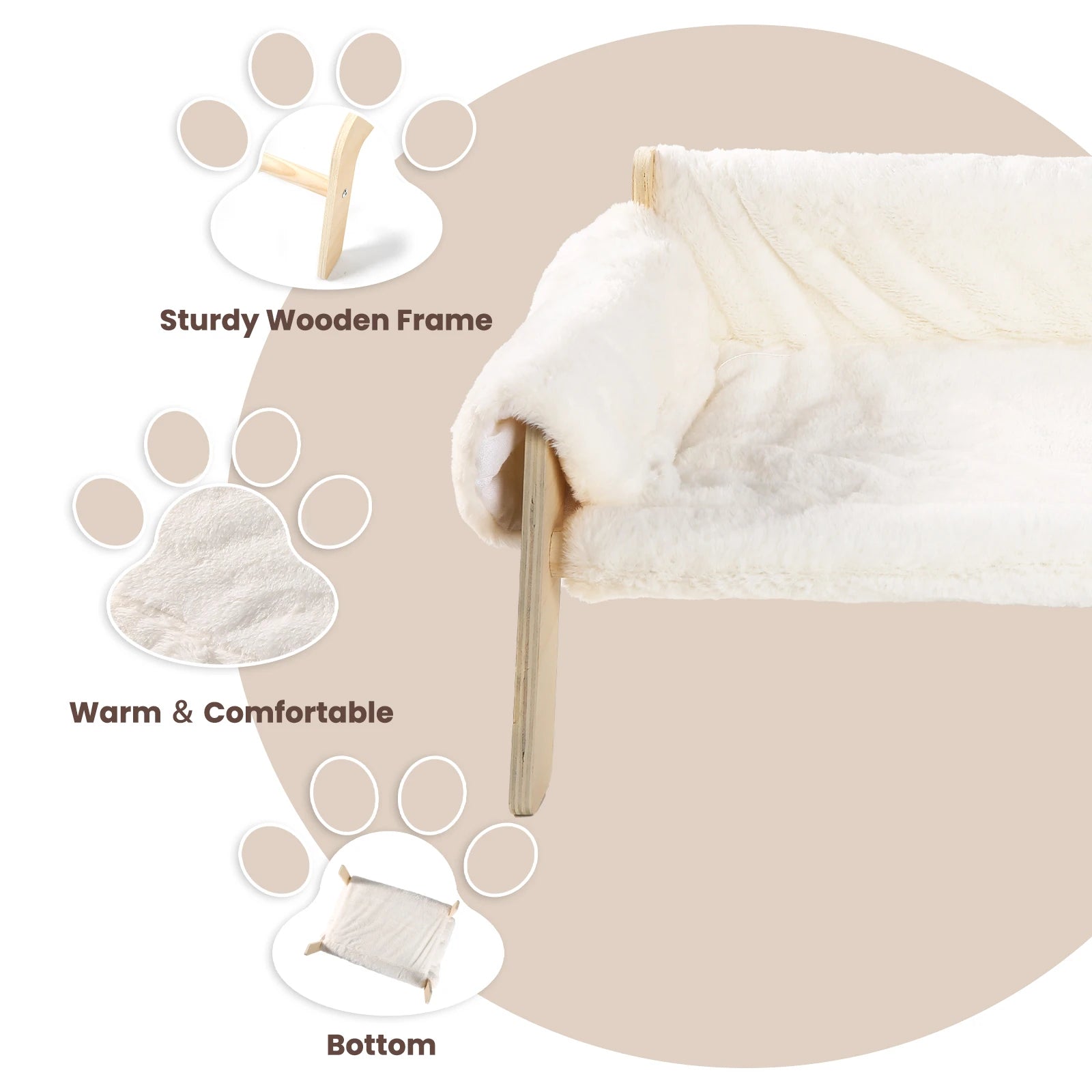 Large Cat Bed Sturdy Wooden Leg Raised Plush Cat Sofa Bed Kitten Bed for Indoor Cats - Soft Cat Couch