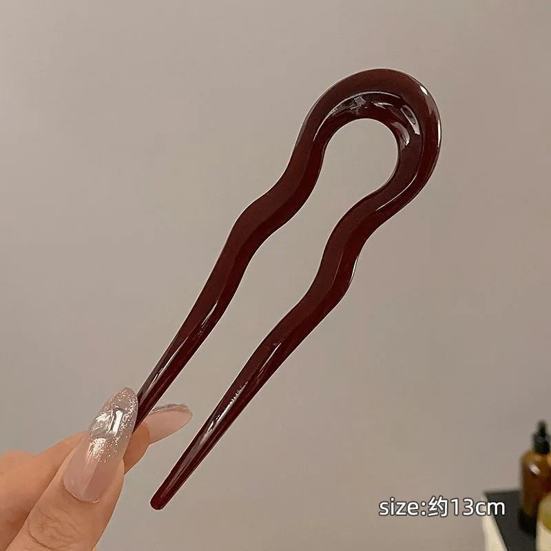 U-shaped Female Hairpin Fashionable Mineral Patterned Meatballs Hairpin Elegant Vintage Chinese Style Women's Hair Accessories