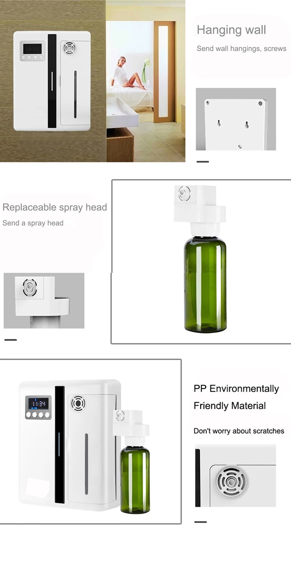 160ml Waterless Scent Diffuser Bluetooth Wall-Mounted Fragrance Machine Smart Scent Diffuser for Home