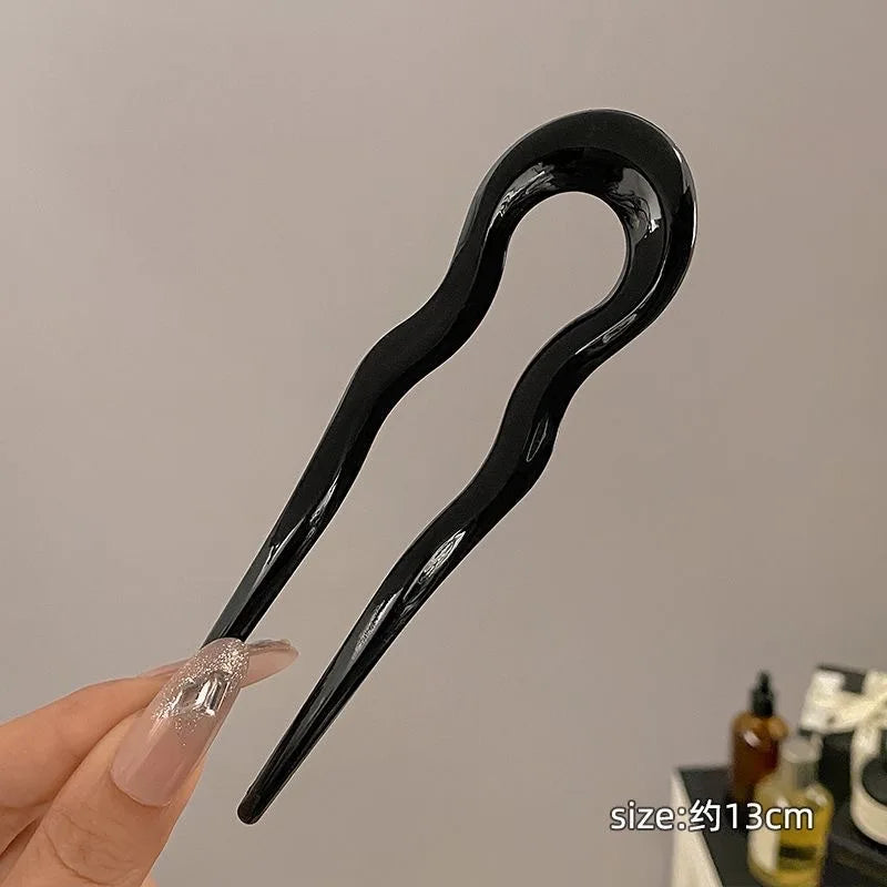 U-shaped Female Hairpin Fashionable Mineral Patterned Meatballs Hairpin Elegant Vintage Chinese Style Women's Hair Accessories