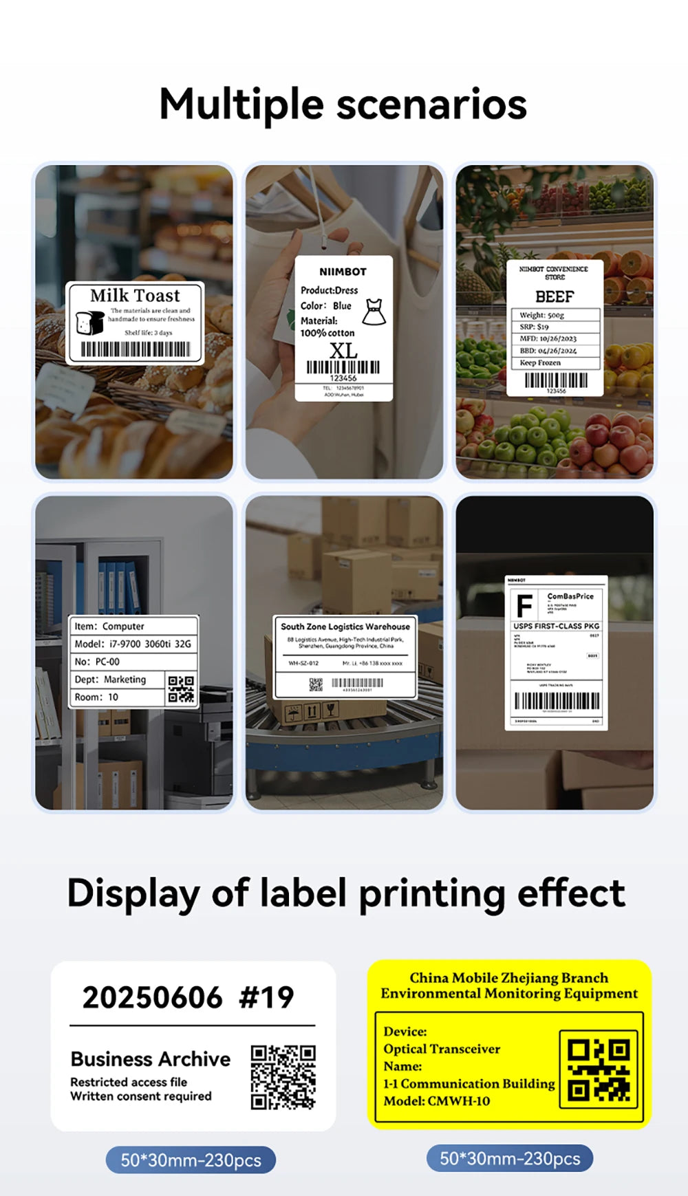 Niimbot B1 Wireless Thermal Label Printer Food Tag Barcode Price Small Business 20-50mm Print Width Label Machine for Home