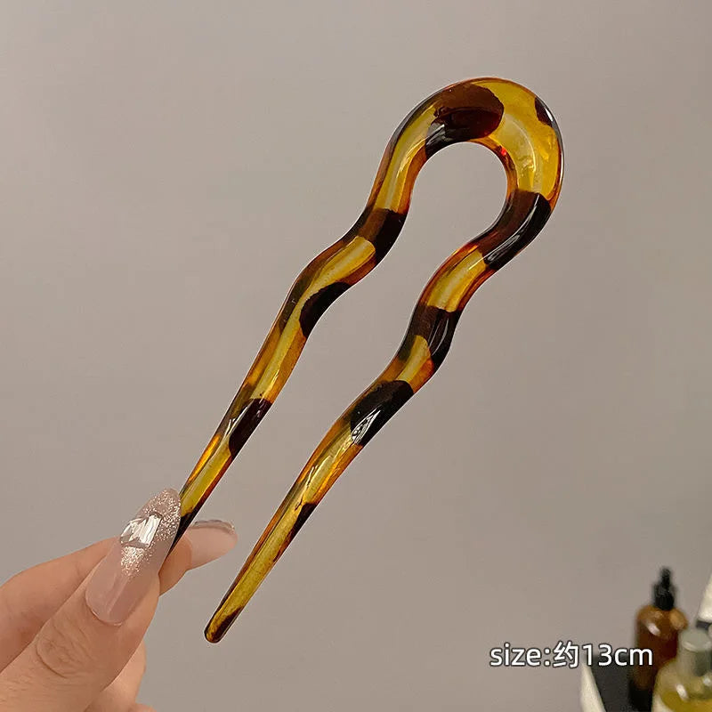 U-shaped Female Hairpin Fashionable Mineral Patterned Meatballs Hairpin Elegant Vintage Chinese Style Women's Hair Accessories