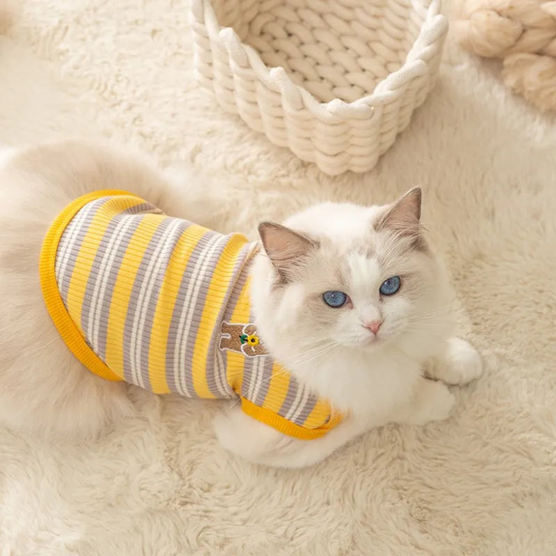 Pet Dog Vest Puppy Clothes Summer Cotton Bear Print T-Shirt Striped Dog Shirt Girls Dog Costume Chihuahua Korean Style Clothing