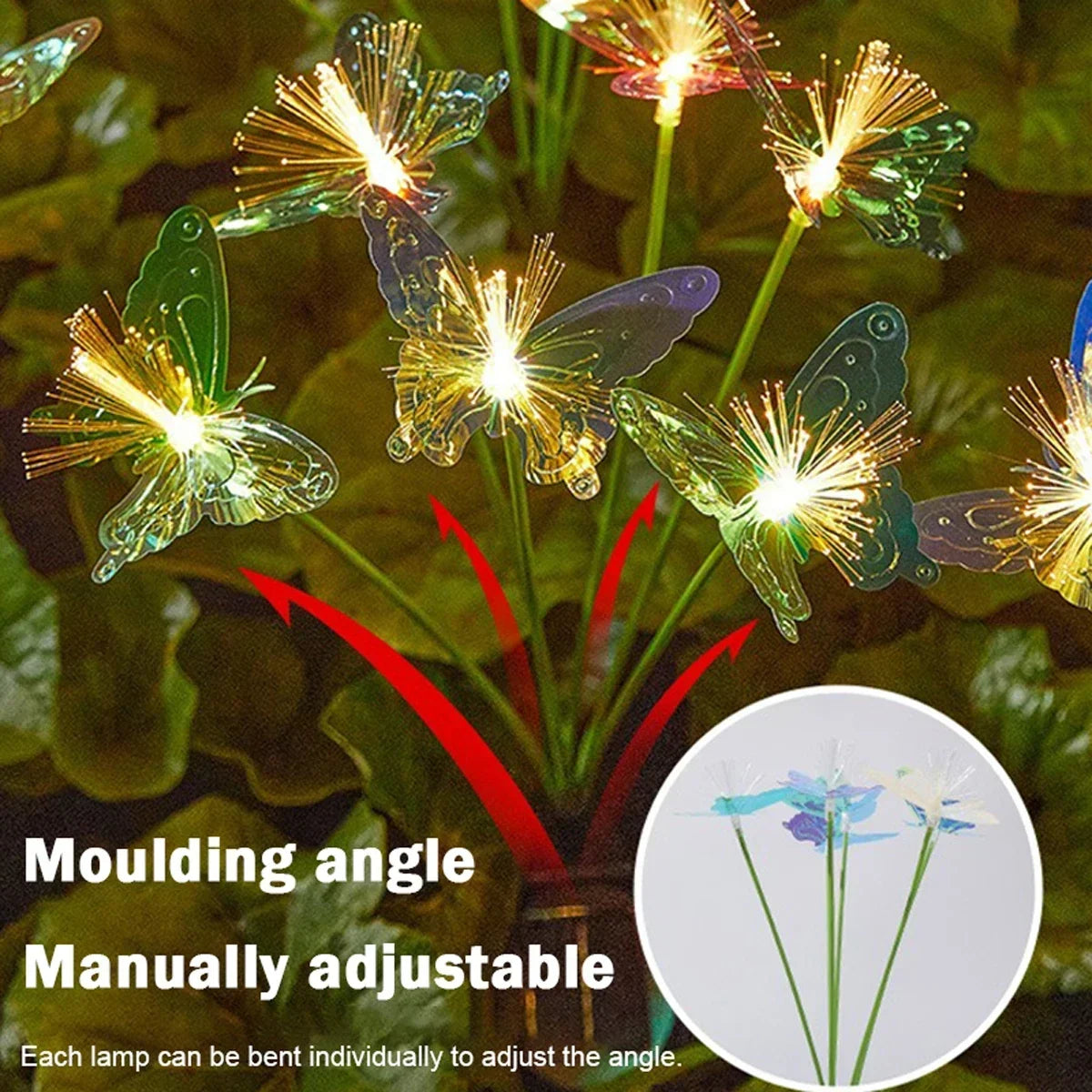 6LEDs Solar-Powered Butterfly Fiber Optic Light - Waterproof Rechargeable Outdoor Garden Decor for Lawn, Yard, and Landscape