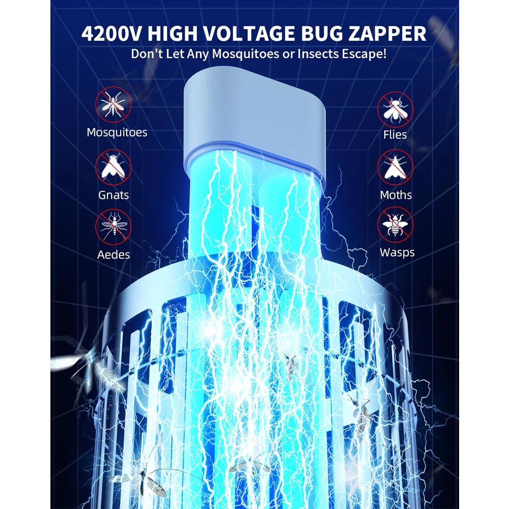 Minimoon Bug Zapper / Outdoor Mosquito Zapper with Dual LED Light 4200V Fly Zapper 15W Electric Fly Traps Outdoor IPX4 Insect Trap