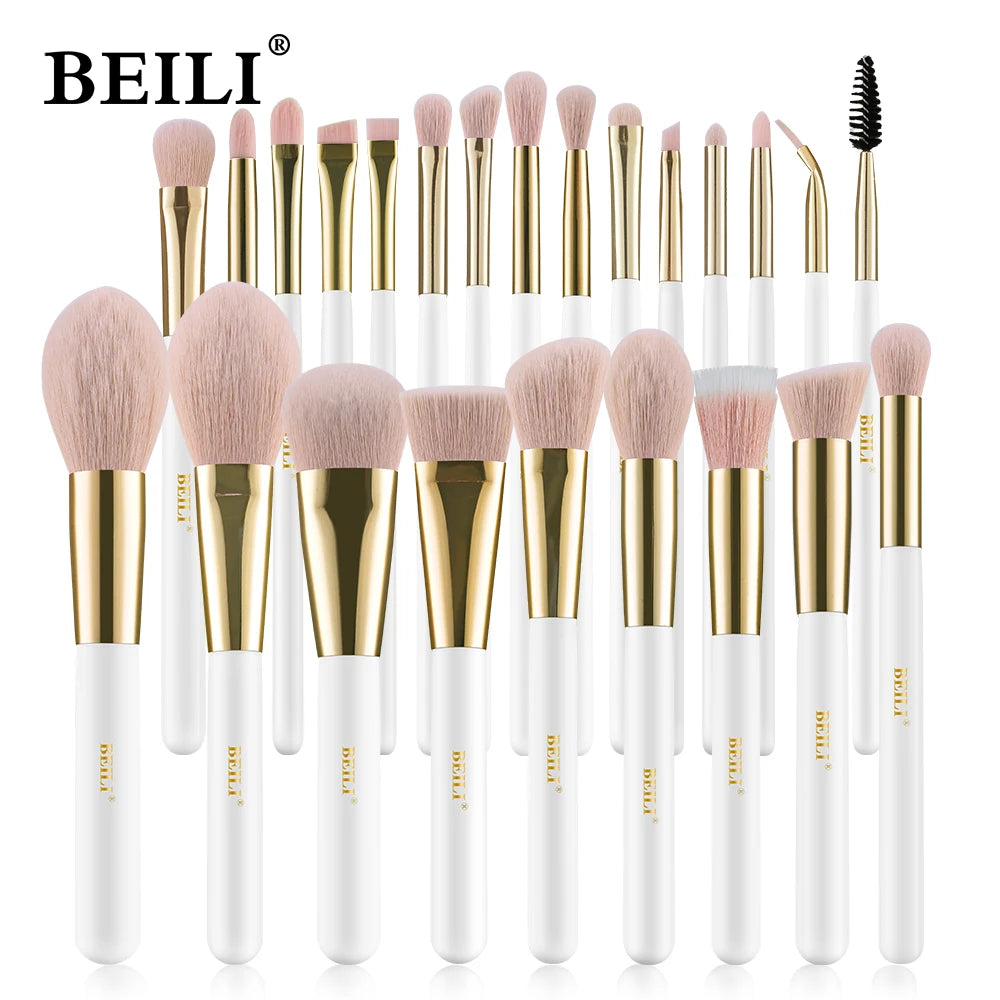 BEILI Professional Makeup Brushes Sets Synthetic Hair Foundation Eyeshadow Powder Premium Beauty White Golden brochas maquillaj
