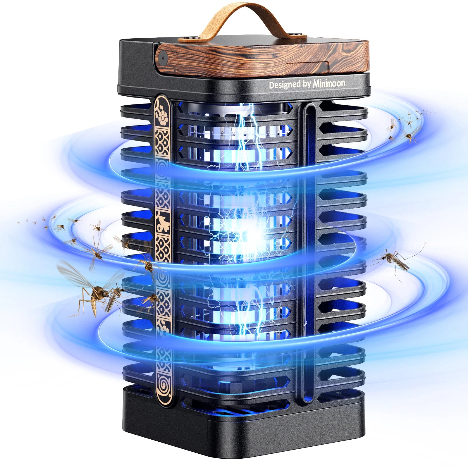 Minimoon Bug Zapper / Outdoor Mosquito Zapper with Dual LED Light 4200V Fly Zapper 15W Electric Fly Traps Outdoor IPX4 Insect Trap