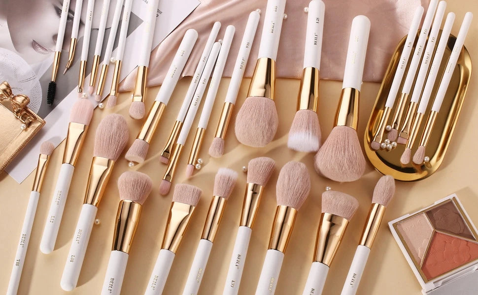 BEILI Professional Makeup Brushes Sets Synthetic Hair Foundation Eyeshadow Powder Premium Beauty White Golden brochas maquillaj