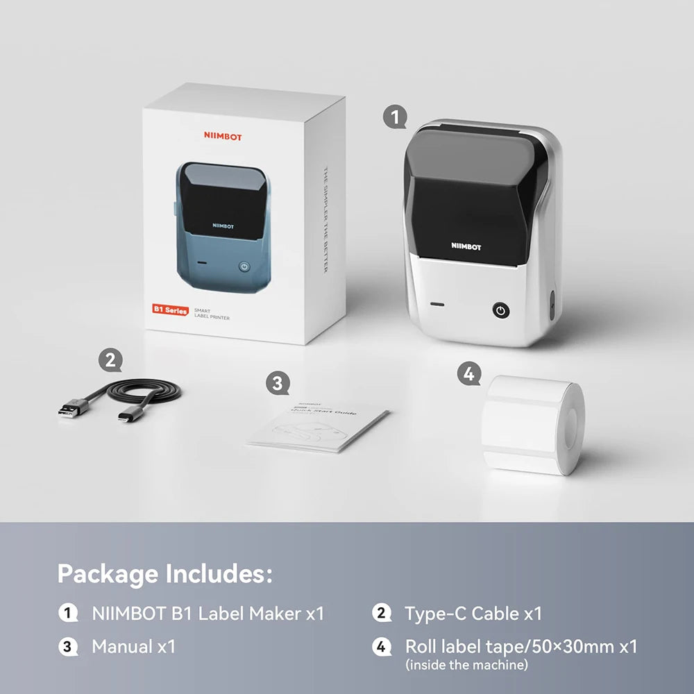 Niimbot B1 Wireless Thermal Label Printer Food Tag Barcode Price Small Business 20-50mm Print Width Label Machine for Home