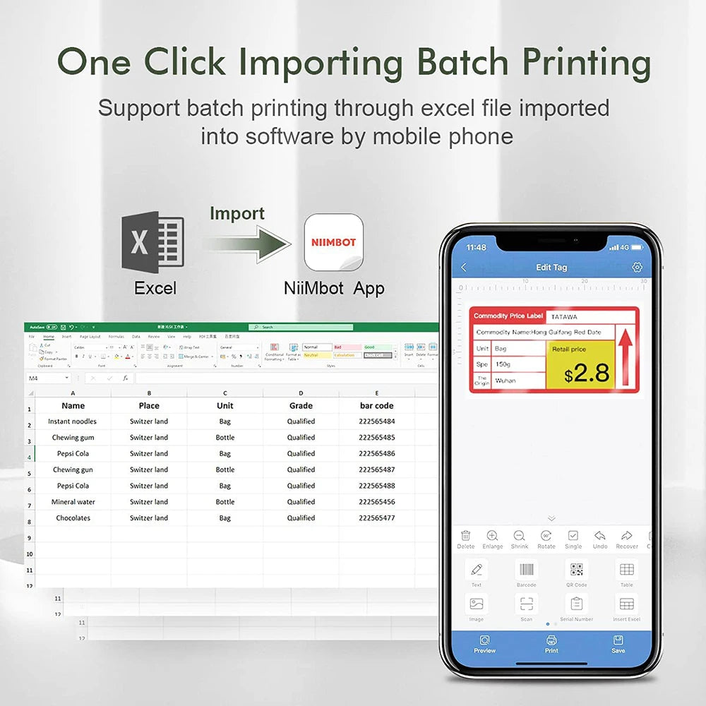Niimbot B1 Wireless Thermal Label Printer Food Tag Barcode Price Small Business 20-50mm Print Width Label Machine for Home