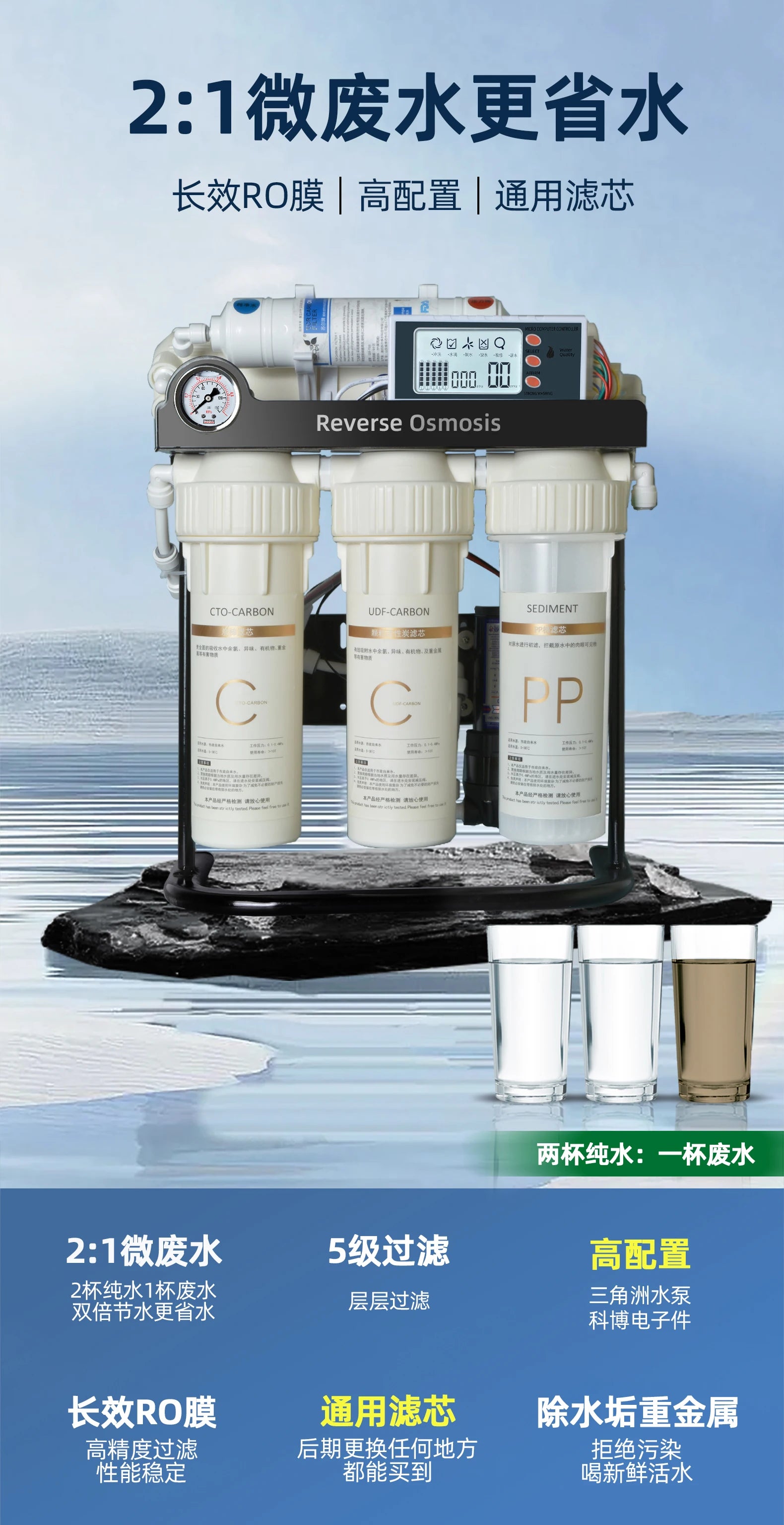 RO reverse osmosis water purifier household high-flow kitchen tap water filter DIY assembly of filter cartridges water purifier