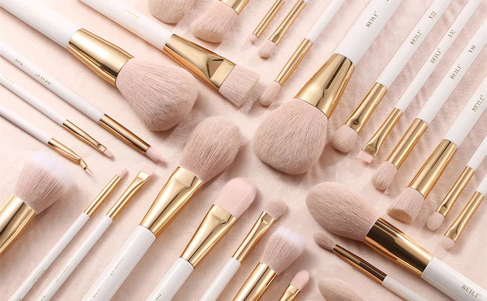 BEILI Professional Makeup Brushes Sets Synthetic Hair Foundation Eyeshadow Powder Premium Beauty White Golden brochas maquillaj