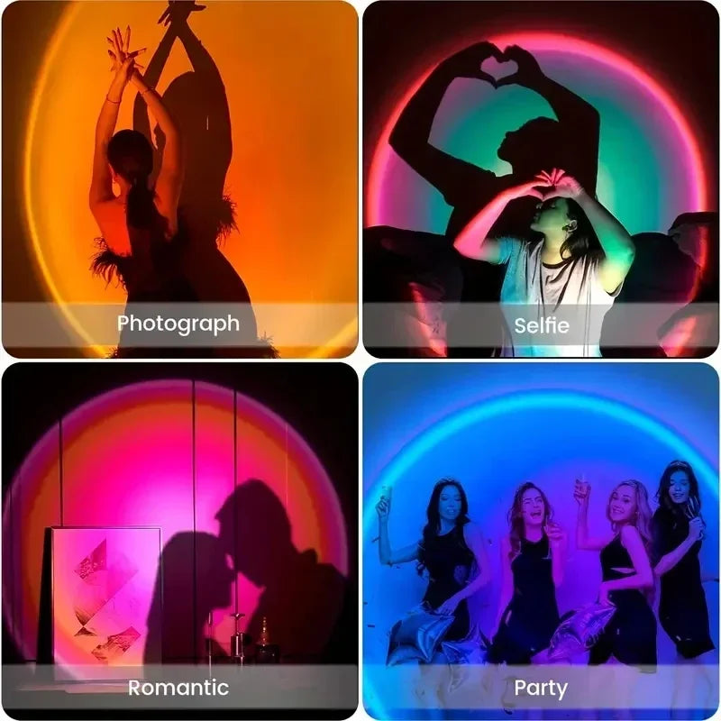 16-Color Spectrum Vibrant Sunset Projection Light USB Remote Control Dynamic Color Changing LED Light Creates Warm Home