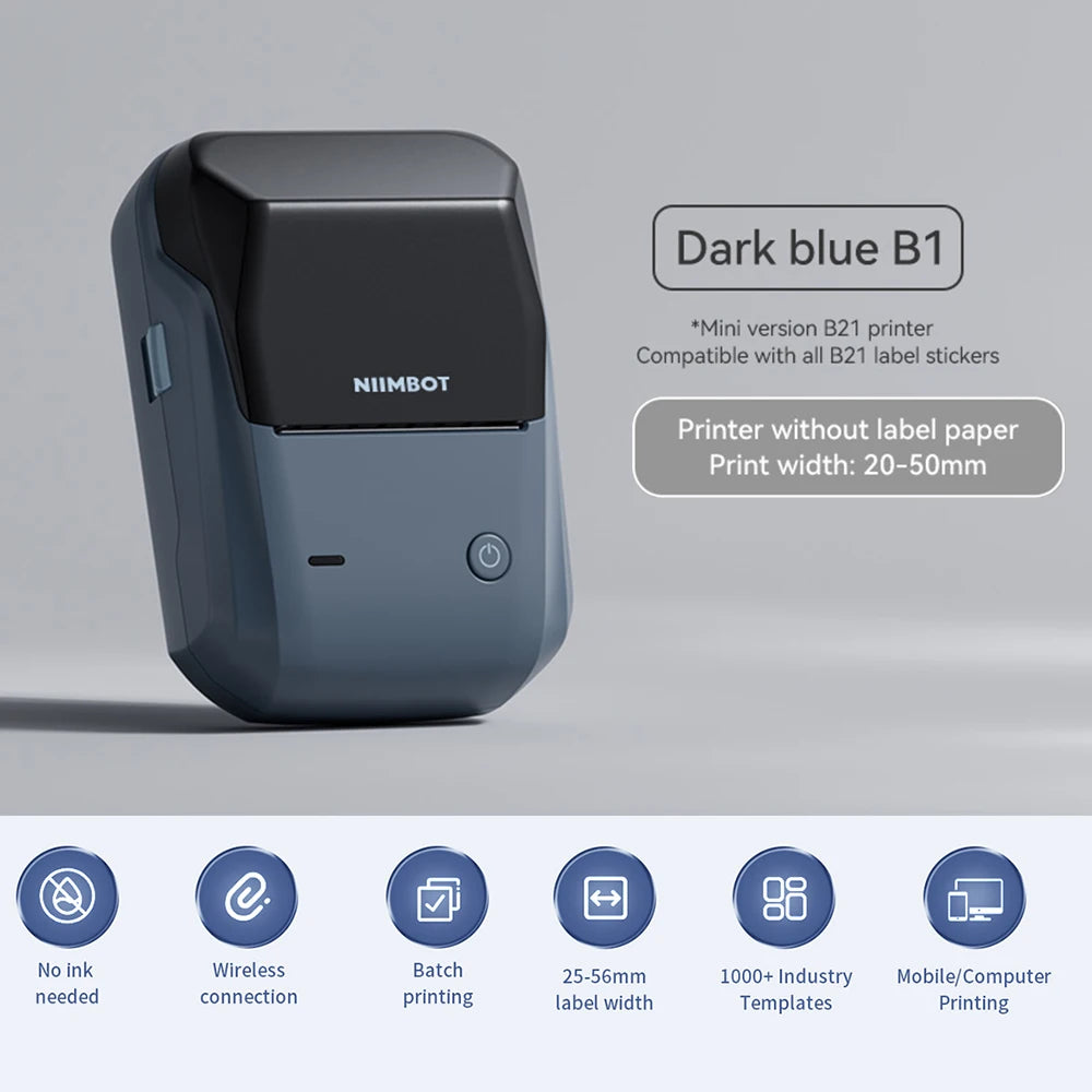Niimbot B1 Wireless Thermal Label Printer Food Tag Barcode Price Small Business 20-50mm Print Width Label Machine for Home